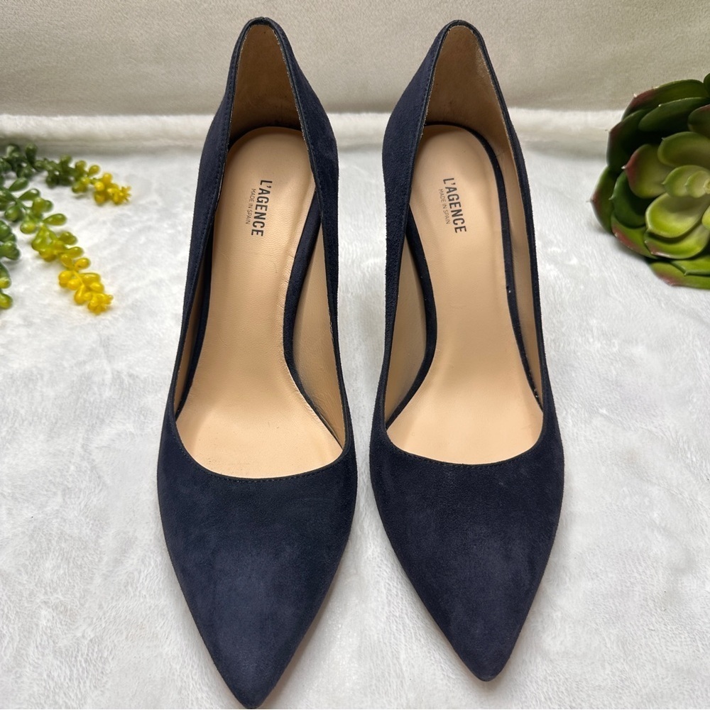 L'Agence Eloise Suede Leather Pumps Heels in Navy Blue Women's EU 39.5/ US 9.5 - Picture 3 of 13